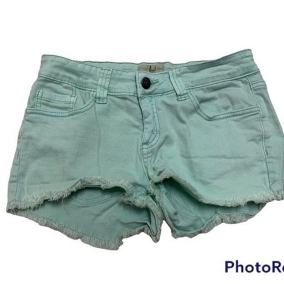 Lost Shorts Shortie Mint Green Stretch Denim Low Rise Fray Sz 26 Womens Cut Offs - Picture 1 of 3